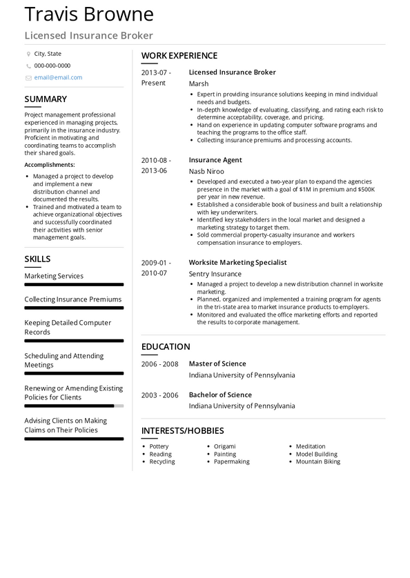 Insurance Broker Resume Samples and Templates | VisualCV