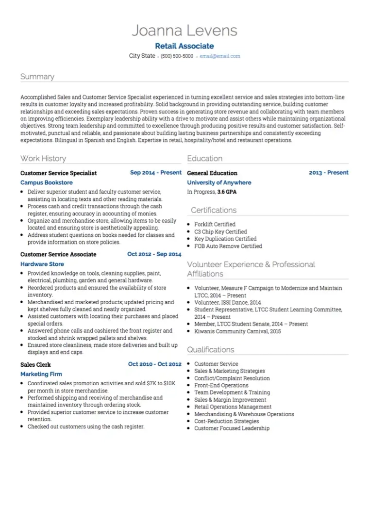 retail gulf cv example