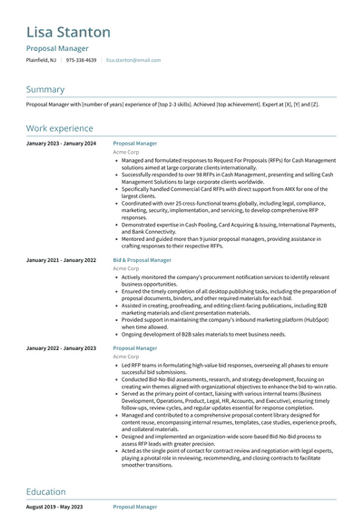 Proposal Manager Resume Examples and Templates