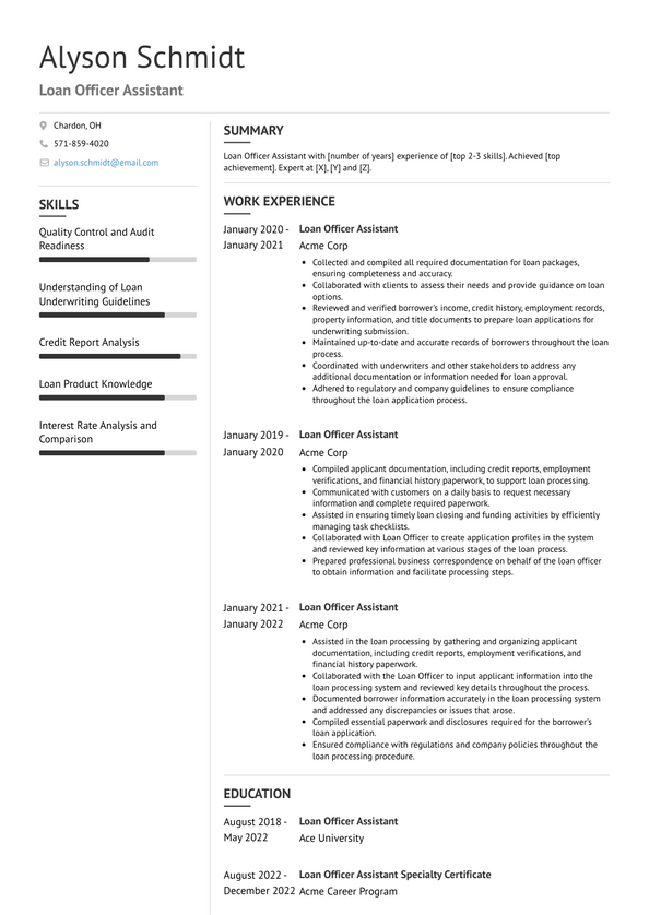 Loan Officer Assistant Resume Examples and Templates