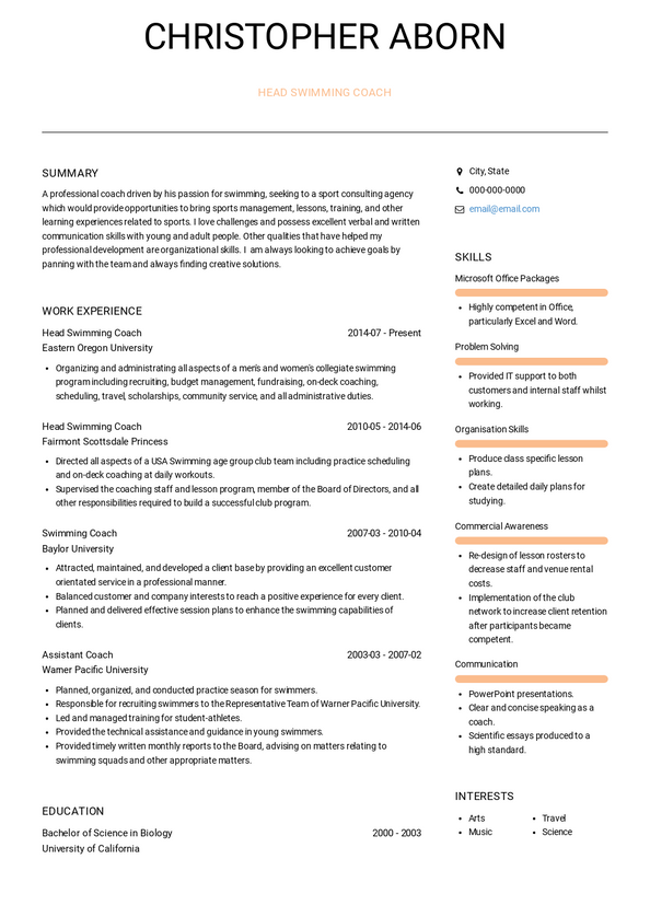 Head Coach Resume Samples and Templates | VisualCV