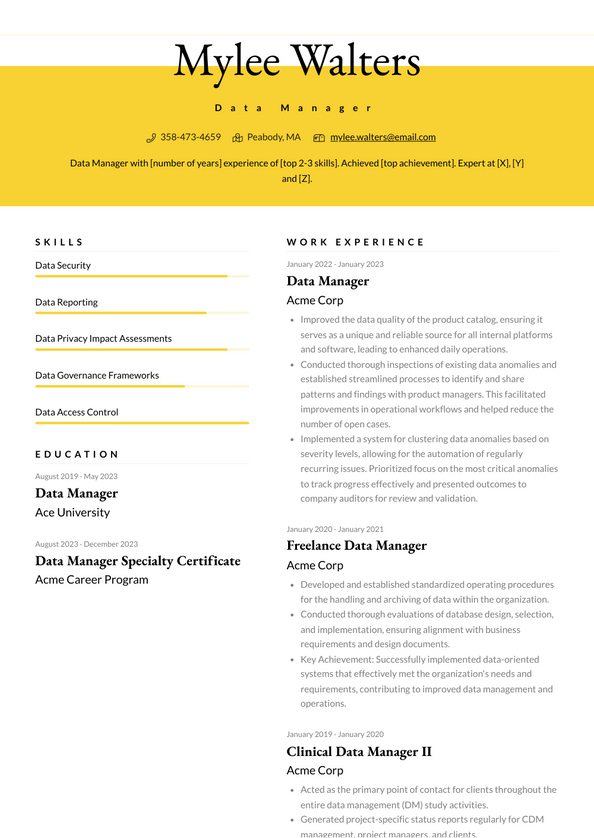 Data Manager Resume Examples and Templates