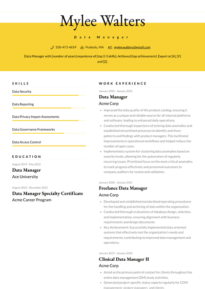 Data Manager Resume Examples and Templates