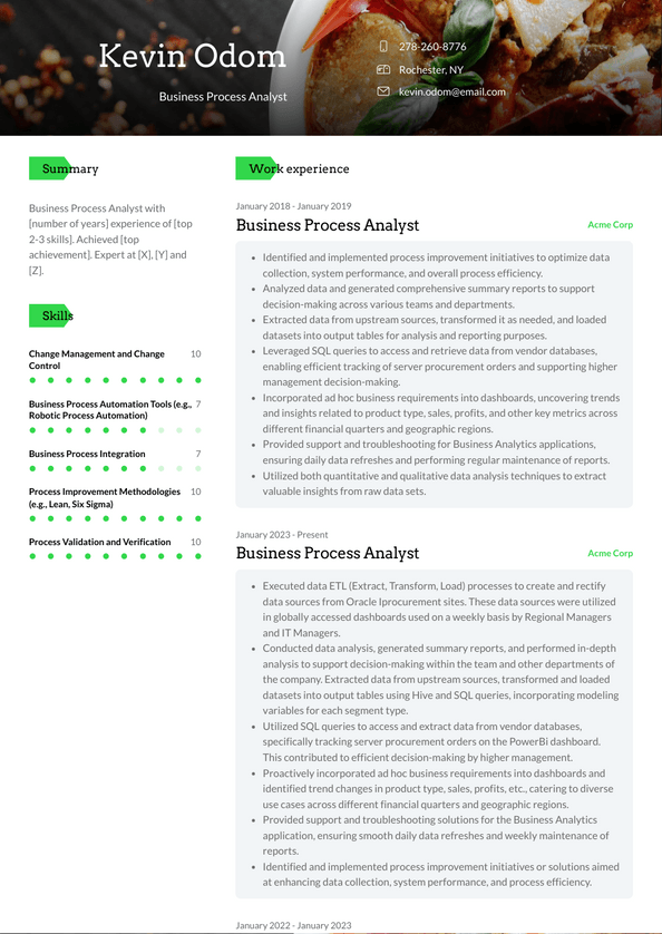 Business Process Analyst Resume Examples and Templates