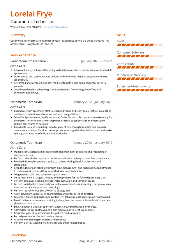 Optometric Technician Resume Examples and Templates